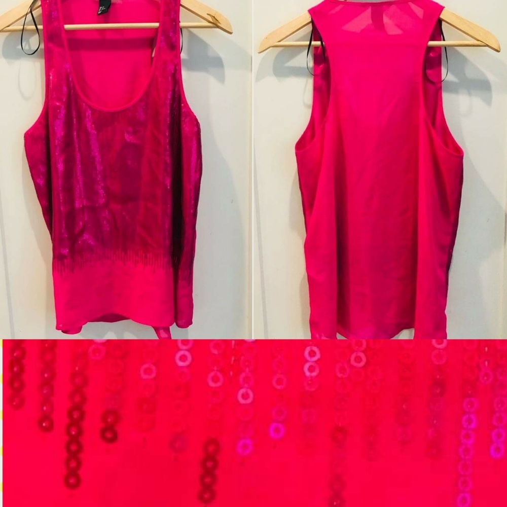 H&M Sequins Cherry Tank 8 Sleeveless R. MAGENTA